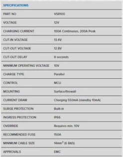 PROJECTA VSR100 12V 100A VOLTAGE SENSATIVE RELAY VSR100 -RV Accessories Store VSR100 Voltagesesativerelay04